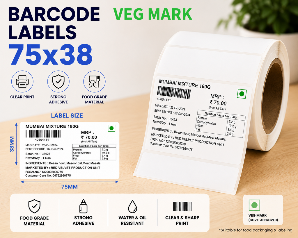 Barcode Label 75x38 (With Veg Logo)