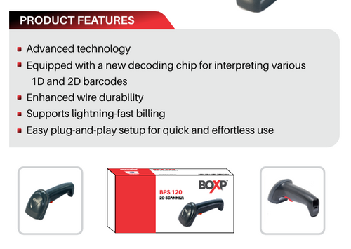Barcode & QR Code Scanner BoxP BPS 120 2D Wired
